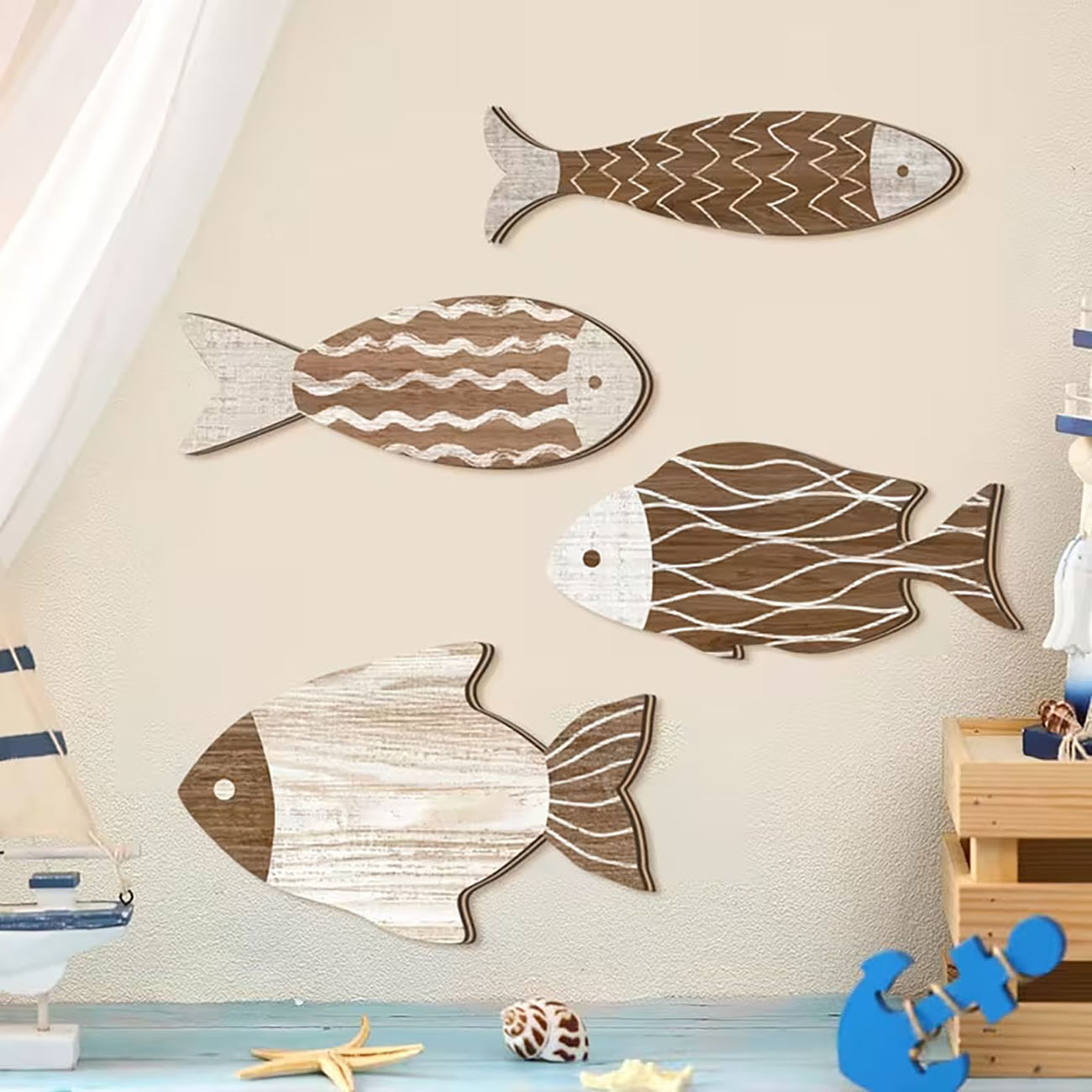 A Set of 4 Wooden Fish Wall De - Woodworking Glue recension och pris